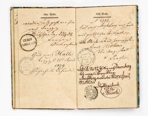 Wanderbuch des Bäckergeselle Fanz Maier Brehme, Gera 1838