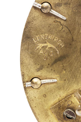 14-Tage Uhrwerk für Pendule, Lenzkircher Uhrenfabrik, um 1880, Detail Signatur: Lenzkirch AGU