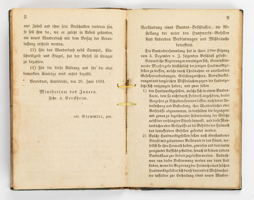 Wanderbuch des Uhrmachergesellen Georg Bilharz von 1849 bis 1851, Kenzingen im Großherzogtum Baden, Seite 8-9