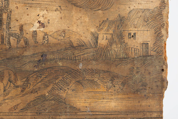 Detail Uhrenschild, Schwarzwälder Schilderuhr um 1800