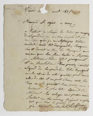 Louis Ogier, Horloger à Morez, lettre 05.10.1825