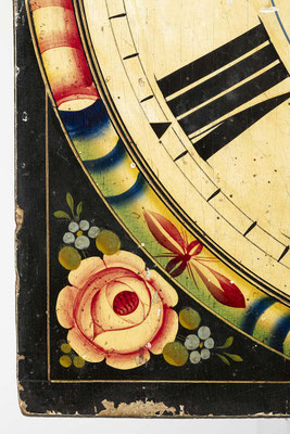 Uhrenschild (Lackschild), Schwarzwald um 1870, Detailansicht Blume