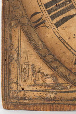 Detail Uhrenschild, Schwarzwälder Schilderuhr um 1800