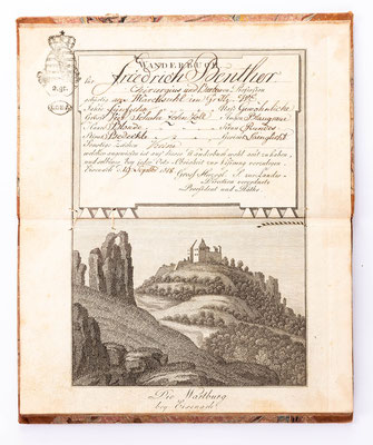 Wanderbuch des Handwerksgesellen, Friedrich Benther von Marcksuhl, Chirurg und Barbier, Großherzogthum Sachsen-Weimar-Eisenach 1818