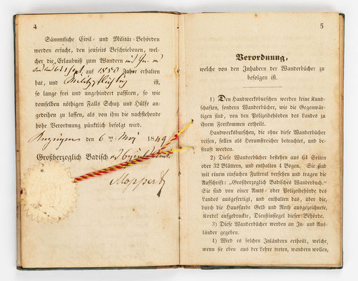 Wanderbuch des Uhrmachergesellen Georg Bilharz von 1849 bis 1851, Kenzingen im Großherzogtum Baden, Seite 4-5