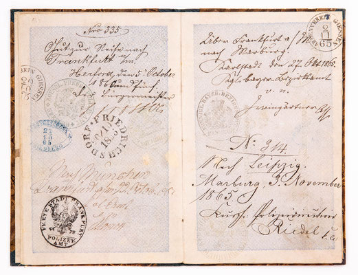 Wanderbuch des Böttchergeselle Heinrich Reinebeck aus Gifhorn, Königreich Hannover 1865