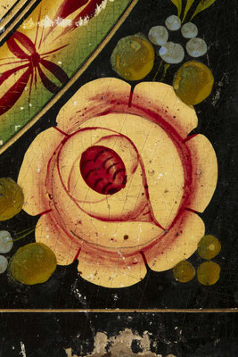 Uhrenschild (Lackschild), Schwarzwald um 1870, Detailansicht Blume