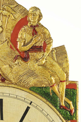 Detail aus der Schildbekrönung, Mann mit Sicherl, Schildmaler Fidel Hepting in Furtwangen, um 1850