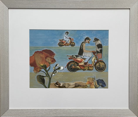 COLLAGE 7   “WHAT’S IN A DOGS MIND?” 0.67x 0.57m  in zilv. lijst