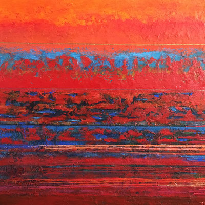 ABSTRACT LANDSCHAP 1.00 x 1.00m Acrylverf & Bister op linnen 