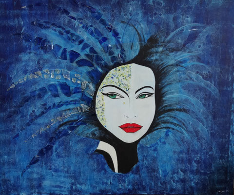 LIDO      1.20 x 1.00 m (3D)  Acrylverf met glas op canvas. 