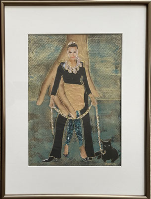 COLLAGE 10 "WHAT’S NEW PUSSYCAT” 0.30 x 0.40m in metallic lijst