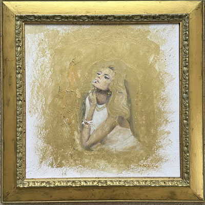 “MIXED MEDIA” in goudkleurige lijst           0.50 x 0.50 m