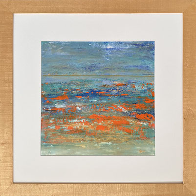 ABSTRACT LANDSCHAP in goudkleurige lijst 0.70 x 0.70 m