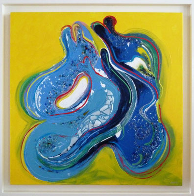  VERLEIDING 1.15 x  1.15m Acrylverf met glas in houten lijst