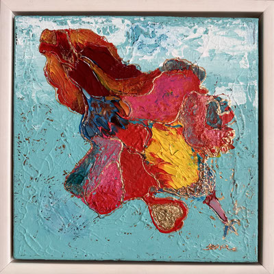 ABSTRACT 0.30 x 0.30 Acrylverf met glas in witte lijst no. 3