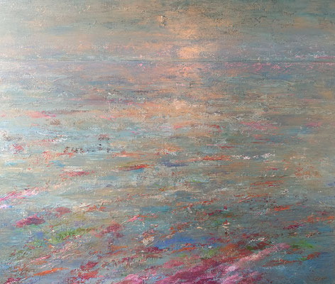ABSTRACT LANDSCHAP PASTEL/GOUD       1.20 x 1.00 m