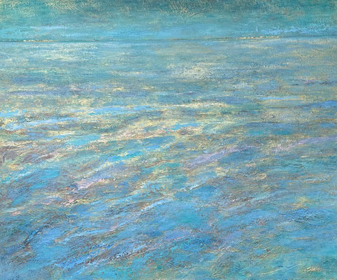 ABSTRACT LANDSCHAP TURKOOIS/GOUD   1.20 x 1.00 m