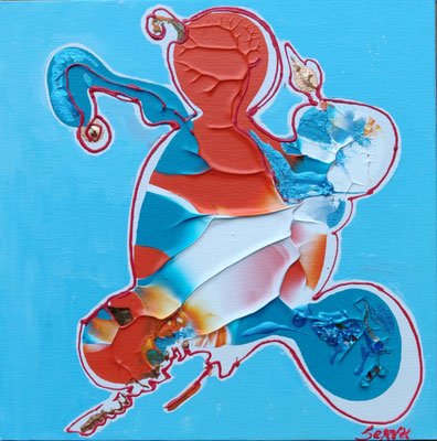 HAPPY DUO (1)  0.25 x 0.25m       Acrylverf met glas op canvasboard
