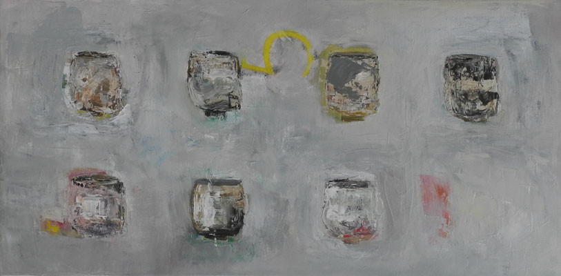 7 teebecher, öl/ölkreide, 40x80, 2018