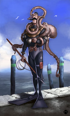 Artwork - Illustration - Character Design - Diver with Octopus