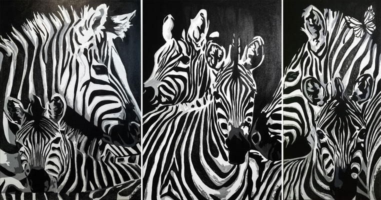 STRIPES (Zebras) 3er Set - 70 x 100/70 x 100/50 x 100 cm - 2019 - verkauft