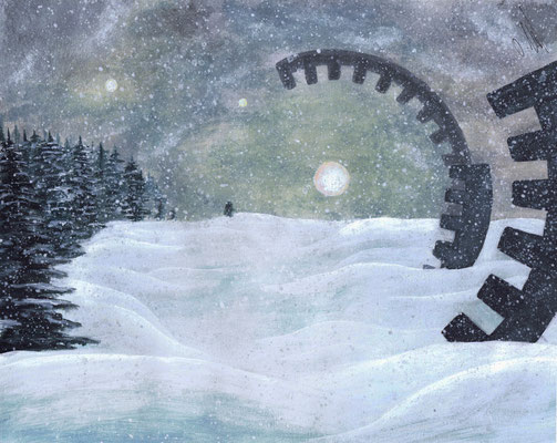 Metawelt verschneiter Waldrand