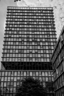 Première tour à usage de logements de Paris, construit par l'architecte Edouard Albert en 1960 avec des techniques novatrices : structures des poteaux d'acier creux, habillage de panneaux d'inox, matériaux préfabriqués.