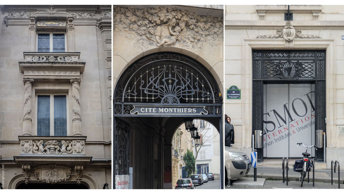 Cité Monthiers, formée en 1878 qui porte le nom d'un ancien propriétaire. L'école de mode ESMOD a déménagé du Bld Montrmarte en 2005 pour s'installer au 12, rue de La Rochefoucauld