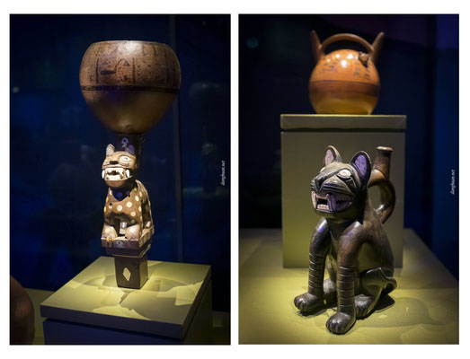Cruches en céramique en forme de jaguars et pumas, prédateurs auxquels s'identifiaient les dirigeants