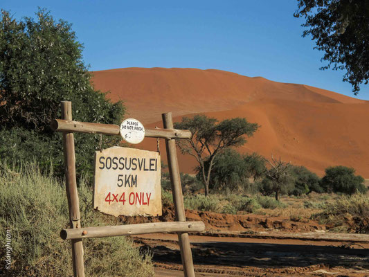 Entrée à Sossusvlei - un désert de sel (salar) et d'argile dans le désert du Namib, se trouvant dans le parc de Namib Naukluft 