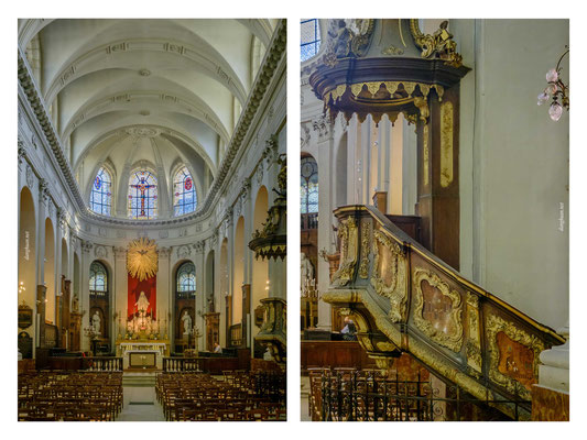 Notre-Dame-des-Blancs-Manteaux avec sa magnifique chaire d'origine flamande datée de 1749, classée au patrimoine national