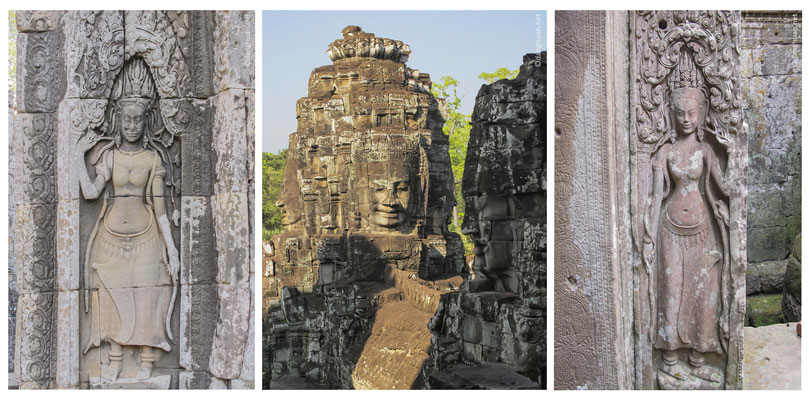 Bayon : Sa décoration est d'une exceptionnelle richesse, à l'apogée de l'art bouddhique mahāyāna.
