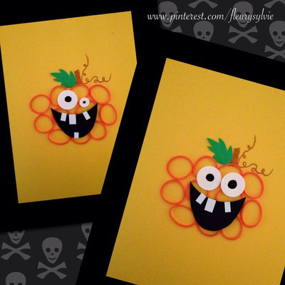 Bricolage Halloween : carte citrouille avec Rainbow Loom ! www.toutpetitrien.ch/bricos/ - fleurysylvie