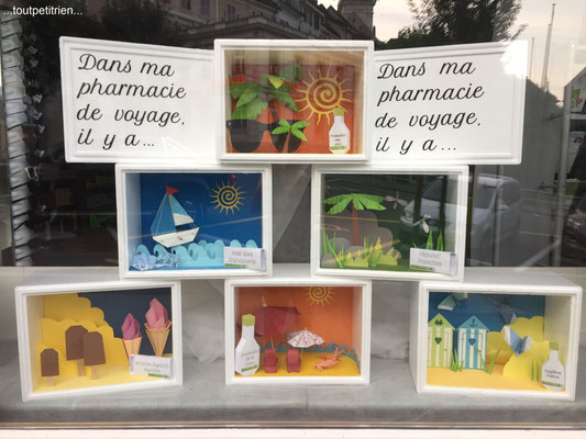 Décoration vitrines été pharmacie (tout en papier) www.toutpetitrien.ch - fleurysylvie