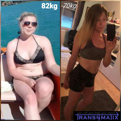 Marlene Ulz hat es mit unserem Trans4matix Trainings & Ernährungskonzept und durch das besuchen des T4X Bodywork Kurs innerhalb von 8 Monaten von 82kg auf 70 kg geschafft.