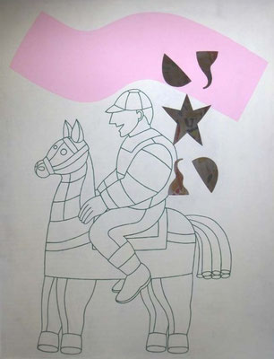 Cavalier , 122 x 153 cm, peinture, bois perforations