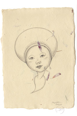 Spirit-Funke #11  (Graphit auf ca. 15,5 x 22 cm Büttenpapier mit rot/lila Blüten) – Original nicht verfügbar