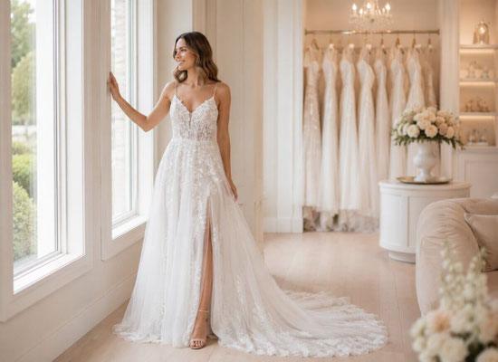 Glamorous bridal gown for military wedding near Ramstein Air Base and KMC