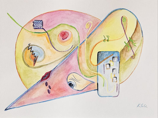 B000313 Kommunikation 2024, 40 x 30 cm, Aquarell auf Papier, 157 €