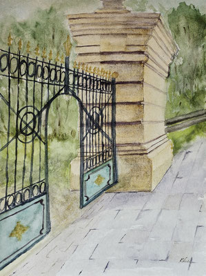 B000307 Eingang Gut Saathain 2024, 30 x 40 cm, Aquarell auf Papier, 210 €