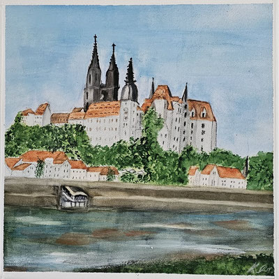 B000184 Albrechtsburg Meißen 2019, 30 x 30 cm, Aquarell auf Leinwand, unverkäuflich