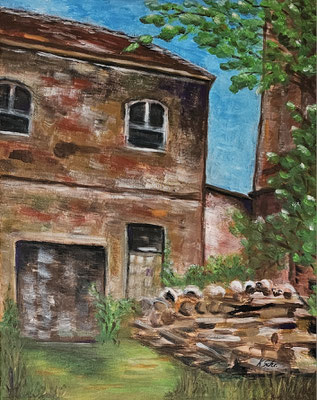 B000299 Alte Brennerei Jahnishausen 2024, 50 x 60 cm, Acryl auf Malpappe, 330 €