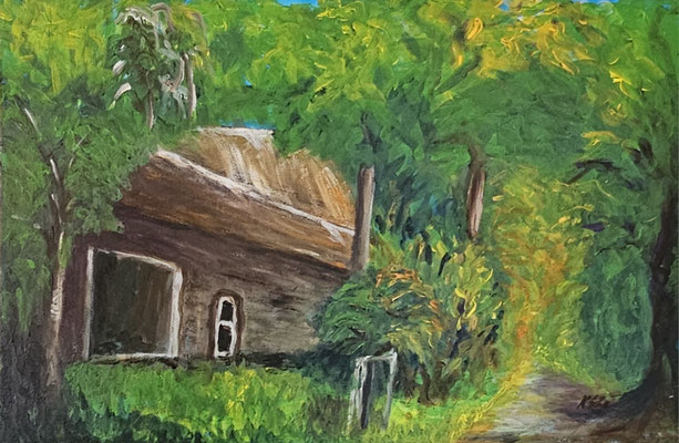 B000226 Idyllische Heimat 2023, 60 x 40 cm, Acryl auf Malpappe, 300 €