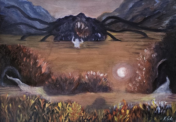 B000321 Auf der Lauer 2024, 59 x 42 cm, Ölgemälde auf Papier, 378 €