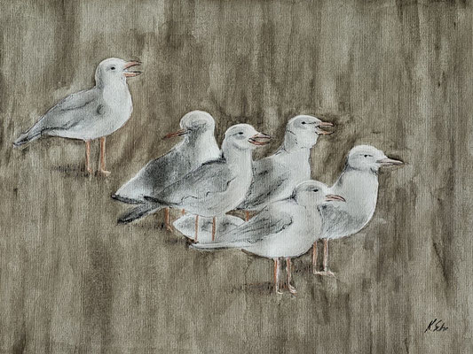 B000117 Möwen 2020, 30 x 40 cm, Pastell / Aquarell auf Papier, 140 €
