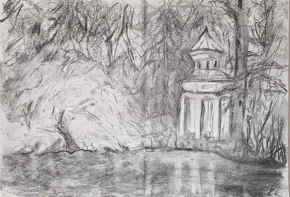 B000197 Pavillon Jahnishausen 2020, 42 x 29,7 cm, Kohle auf Papier, 43 €