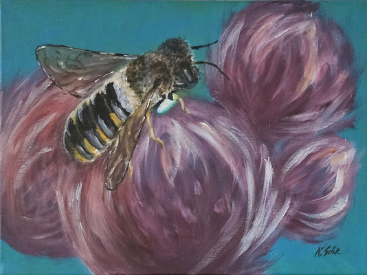 B000145 Wollbiene 2022, bearbeitet 04/2025, 40 x 30 cm, Acryl auf Leinwand, 210 €