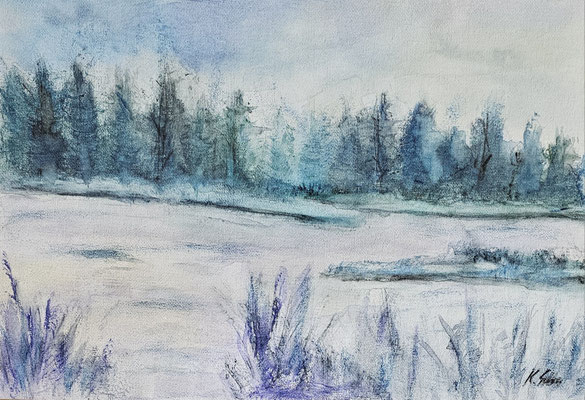 B000272 Eiseskälte 2023, 35 x 24 cm, Aquarell auf Maltuch, 177 €