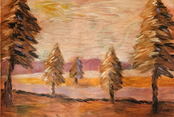 B000311 Nadelwald expressiv 2024, 59 x 42 cm, Ölgemälde auf Papier, 227 €